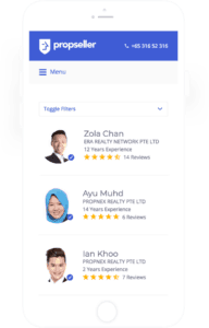 Screenshot from Propseller's website, of list of top Property Agents from Propseller