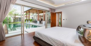 Master bedroom directly opens into pool area